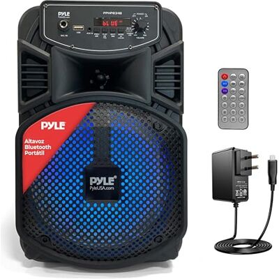 Pyle Sistema de Altavoces, PA, 300W, Bluetooth, portatil, Recargable, Exteriores, subwoofer de 8”, Tweeter de 1”, función de grabación, micrófono, Luces de Fiesta, Radio USB/SD, Color Negro Pyle Sistema de Altavoces, PA, 300W, Bluetooth, portatil, Recargable, Exteriores, subwoofer de 8”, Tweeter de 1”, función de grabación, micrófono, Luces de Fiesta, Radio USB/SD, Color Negro