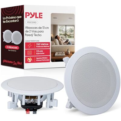 Pyle Altavoces empotrables, Pared, Techo, 5.25”, 150W, Dos vias, Tweeter de polimero de 1”, 80Hz-20kHz Pyle Altavoces empotrables, Pared, Techo, 5.25”, 150W, Dos vias, Tweeter de polimero de 1”, 80Hz-20kHz