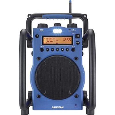 Sangean U-3 Radio estéreo AM / FM (impermeable, antena, despertador, altavoces, auriculares), color azul y negro Sangean U-3 Radio estéreo AM / FM (impermeable, antena, despertador, altavoces, auriculares), color azul y negro