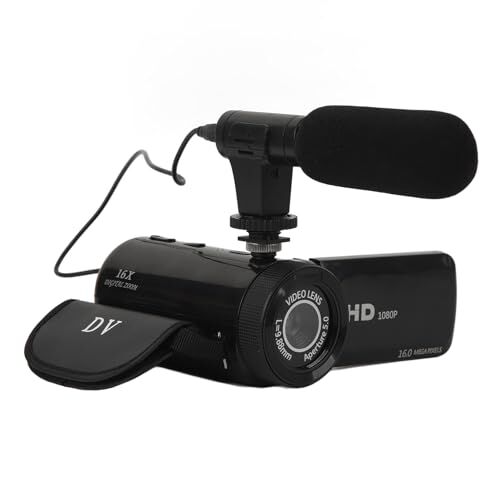 Sxhlseller Videocámara con Zoom Digital 16X con Micrófono, Cámara de Vlogging Portátil HD 1080P 16MP, Pantalla Táctil IPS de 2,4 Pulgadas y Lente Gran Angular, para Viajes, Transmisión en