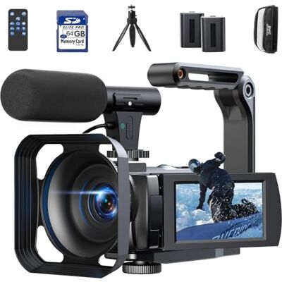 FIREFOTO Videocámara 5K 56MP Cámara Vlog para Youtube, WiFi Visión nocturna IR, zoom digital 16X, pantalla táctil 3", cámara web, micrófono externo, 2 baterías, tarjeta 64GB FIREFOTO Videocámara 5K 56MP Cámara Vlog para Youtube, WiFi Visión nocturna IR, zoom digital 16X, pantalla táctil 3", cámara web, micrófono externo, 2 baterías, tarjeta 64GB