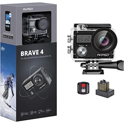 AKASO Cámara Deportiva WiFi 4K 20MP 5xZoom Cámara Acuática Sumergible de 30M con Control Remoto Ultra HD Estabilizador 2 Baterías Accesorios Multiples 2'' Pantalla LCD (Brave 4) AKASO Cámara Deportiva WiFi 4K 20MP 5xZoom Cámara Acuática Sumergible de 30M con Control Remoto Ultra HD Estabilizador 2 Baterías Accesorios Multiples 2'' Pantalla LCD (Brave 4)