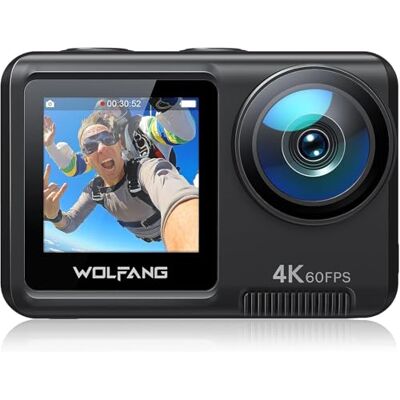 WOLFANG GA420 Cámara Deportiva Doble Pantalla 4K 60FPS 24MP, 10M Cuerpo/40M Impermeable, WiFi Webcam Videocámara Subacuática, Micrófono Dual, Control Remoto, EIS, 2x1350mAh Baterías,Accesorios WOLFANG GA420 Cámara Deportiva Doble Pantalla 4K 60FPS 24MP, 10M Cuerpo/40M Impermeable, WiFi Webcam Videocámara Subacuática, Micrófono Dual, Control Remoto, EIS, 2x1350mAh Baterías,Accesorios