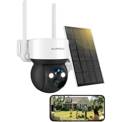 Surfola Cámara de Seguridad sin WiFi, cámara CCTV 4G con Tarjeta SIM, cámara inalámbrica para Exteriores, Funciona con energía Solar, visión Nocturna, Foco, HD de 2.5K, grabación Local, Audio Surfola Cámara de Seguridad sin WiFi, cámara CCTV 4G con Tarjeta SIM, cámara inalámbrica para Exteriores, Funciona con energía Solar, visión Nocturna, Foco, HD de 2.5K, grabación Local, Audio