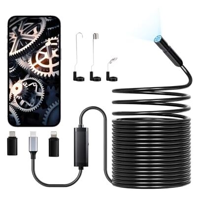 VEVOR Cámara Endoscópica con Cable Semirrígido de 15 m, Boroscopio HD 1920P para Android e iOS, con Luz, 8 LED, Zoom 2X, Impermeable IP67, para Automóviles y Plomería, 15000 x 24 x 12 mm, Negro VEVOR Cámara Endoscópica con Cable Semirrígido de 15 m, Boroscopio HD 1920P para Android e iOS, con Luz, 8 LED, Zoom 2X, Impermeable IP67, para Automóviles y Plomería, 15000 x 24 x 12 mm, Negro