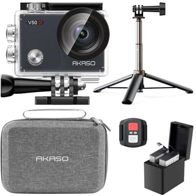 AKASO Pack de Creador V50 X Cámara Deportiva 4K 20MP Cámara de Acción Cámara Acuatica Sumergible con Bolsa de Almacenamiento, 60CM Palo Selfie, para buceo/surfea/Deportes al aire libre/a diario AKASO Pack de Creador V50 X Cámara Deportiva 4K 20MP Cámara de Acción Cámara Acuatica Sumergible con Bolsa de Almacenamiento, 60CM Palo Selfie, para buceo/surfea/Deportes al aire libre/a diario