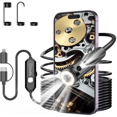 Ferdiiz Endoscopio Industrial de Doble Lente 1920P HD IP67 con 8+1 Luces LED Ajustables, Camara Endoscopica Sin WiFi para Android y iOS, Cámara de Inspección Cable Semi-Rígido (16,5 FT/5M) Ferdiiz Endoscopio Industrial de Doble Lente 1920P HD IP67 con 8+1 Luces LED Ajustables, Camara Endoscopica Sin WiFi para Android y iOS, Cámara de Inspección Cable Semi-Rígido (16,5 FT/5M)