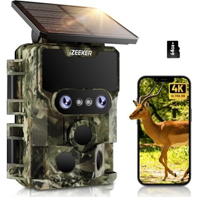 iZEEKER Cámara de Caza WiFi, 4K 60MP Dual Lens Cámara Fototrampeo Caza con Visión Nocturna Starlight, Ángulo de Detección de 120°, 0.1s Tiempo de Activación con Tarjeta SD de 32GB y 4 Pilas AA iZEEKER Cámara de Caza WiFi, 4K 60MP Dual Lens Cámara Fototrampeo Caza con Visión Nocturna Starlight, Ángulo de Detección de 120°, 0.1s Tiempo de Activación con Tarjeta SD de 32GB y 4 Pilas AA