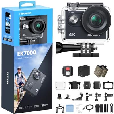 AKASO EK7000 Cámara Deportiva 4K 20MP WiFi Cámara de Acción, Color Negro Cámara Sumergible Acuática 30M con Estabilización EIS, Gran Ángulo 170°, 2 Baterías, para Deportes al aire libre/a diario AKASO EK7000 Cámara Deportiva 4K 20MP WiFi Cámara de Acción, Color Negro Cámara Sumergible Acuática 30M con Estabilización EIS, Gran Ángulo 170°, 2 Baterías, para Deportes al aire libre/a diario