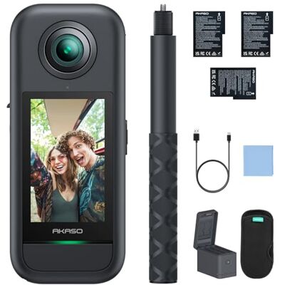AKASO 360 Cámara de acción 360, Kit de Creadores Cámara Deportiva 360 con Sensor de 1/2", 5.7K 360, Fotos 72MP, Pantalla táctil de 2.29", Palo Selfie Invisible AKASO 360 Cámara de acción 360, Kit de Creadores Cámara Deportiva 360 con Sensor de 1/2", 5.7K 360, Fotos 72MP, Pantalla táctil de 2.29", Palo Selfie Invisible