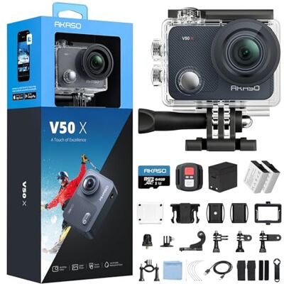 AKASO V50 X Cámara Deportiva 4K con 64GB microSDXC U3 Tarjeta de Memoria Cámara de Acción WiFi 20MP Cámara Acuatica Sumergible 40M con Pantalla Táctil Control Remoto Multi Accesorio AKASO V50 X Cámara Deportiva 4K con 64GB microSDXC U3 Tarjeta de Memoria Cámara de Acción WiFi 20MP Cámara Acuatica Sumergible 40M con Pantalla Táctil Control Remoto Multi Accesorio