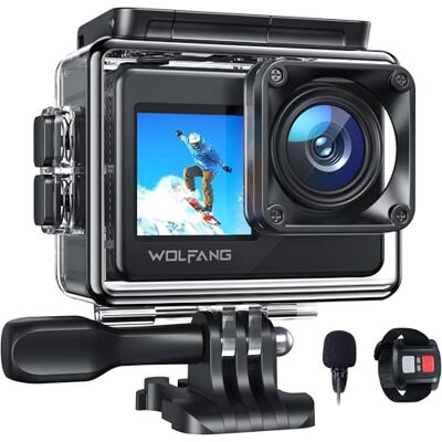 WOLFANG Cámara Deportiva GA120 4K 30FPS, 20MP Doble Pantalla Videocámara,Cámara SubacuáTica Buceo 40m,170° Gran Angular con EIS,Micrófono Dual, Control Remoto,2 Baterías,Multi Accesorios WOLFANG Cámara Deportiva GA120 4K 30FPS, 20MP Doble Pantalla Videocámara,Cámara SubacuáTica Buceo 40m,170° Gran Angular con EIS,Micrófono Dual, Control Remoto,2 Baterías,Multi Accesorios