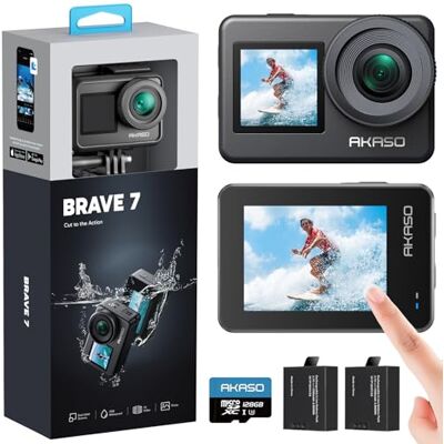 AKASO Brave 7 Cámara Deportiva 4K 20MP Cámara de Acción con 128GB Tarjeta Camara Acuatica Sumergible, Doble Pantalla, EIS, Control de Voz, 2x1350mAh Baterías, para Deportes al aire libre/a diario AKASO Brave 7 Cámara Deportiva 4K 20MP Cámara de Acción con 128GB Tarjeta Camara Acuatica Sumergible, Doble Pantalla, EIS, Control de Voz, 2x1350mAh Baterías, para Deportes al aire libre/a diario