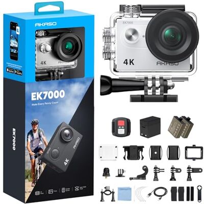 AKASO EK7000 Cámara de Acción 4K 20MP Cámara Deportiva, Color Plateado Action Cam con Gran Angular de 170°, HD, WiFi, Pantalla LCD de 2 Pulgadas, 2 baterías, para Deportes al aire libre/a diario AKASO EK7000 Cámara de Acción 4K 20MP Cámara Deportiva, Color Plateado Action Cam con Gran Angular de 170°, HD, WiFi, Pantalla LCD de 2 Pulgadas, 2 baterías, para Deportes al aire libre/a diario