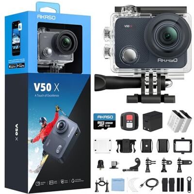 AKASO V50 X Cámara Deportiva 4K 20MP Cámara de Acción con 128GB Tarjeta Cámara Acuatica Sumergible con Pantalla Táctil, Multi Accesorios, para buceo/surfea/Ciclismo/Deportes al aire libre/a diario AKASO V50 X Cámara Deportiva 4K 20MP Cámara de Acción con 128GB Tarjeta Cámara Acuatica Sumergible con Pantalla Táctil, Multi Accesorios, para buceo/surfea/Ciclismo/Deportes al aire libre/a diario