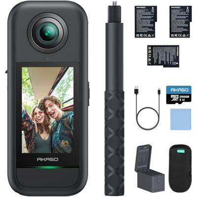 AKASO 360 Cámara de acción 360 con 256GB Tarjeta, Kit de Creadores Cámara Deportiva 360 con Sensor de 1/2", 5.7K 360, Fotos 72MP, Pantalla táctil de 2.29", Palo Selfie Invisible AKASO 360 Cámara de acción 360 con 256GB Tarjeta, Kit de Creadores Cámara Deportiva 360 con Sensor de 1/2", 5.7K 360, Fotos 72MP, Pantalla táctil de 2.29", Palo Selfie Invisible