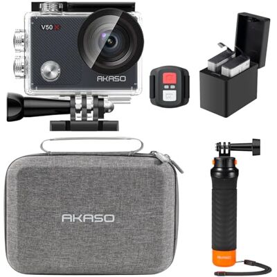 AKASO Pack de Buceo V50 X Cámara Deportiva 4K 20MP Cámara de Acción Cámara Acuatica Sumergible con Empuñadura Flotante Impermeable, Bolsa de Almacenamiento, para Deportes al aire libre/a diario AKASO Pack de Buceo V50 X Cámara Deportiva 4K 20MP Cámara de Acción Cámara Acuatica Sumergible con Empuñadura Flotante Impermeable, Bolsa de Almacenamiento, para Deportes al aire libre/a diario