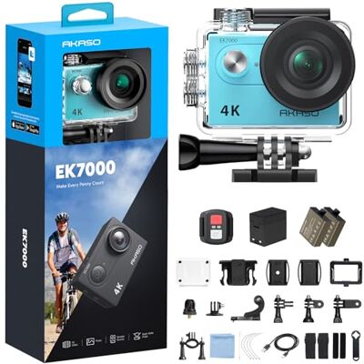 AKASO EK7000 Cámara Deportiva 4K 20MP Cámara de Acción, Color Azul Camara Acuatica Sumergible con Gran Ángulo 170°, HD, WiFi, 2 baterías, Kit de Accesorio, para Deportes al aire libre/a diario AKASO EK7000 Cámara Deportiva 4K 20MP Cámara de Acción, Color Azul Camara Acuatica Sumergible con Gran Ángulo 170°, HD, WiFi, 2 baterías, Kit de Accesorio, para Deportes al aire libre/a diario