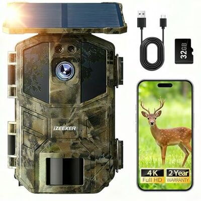 iZEEKER Cámara de Caza Solar, 4K Ultra HD 64MP Camara Fototrampeo con 32GB Micro SD Karte & 5200mAh Batería Recargable, Envio al Movil App y WiFi Bluetooth, Visión Nocturna, IP66 Impermeable iZEEKER Cámara de Caza Solar, 4K Ultra HD 64MP Camara Fototrampeo con 32GB Micro SD Karte & 5200mAh Batería Recargable, Envio al Movil App y WiFi Bluetooth, Visión Nocturna, IP66 Impermeable