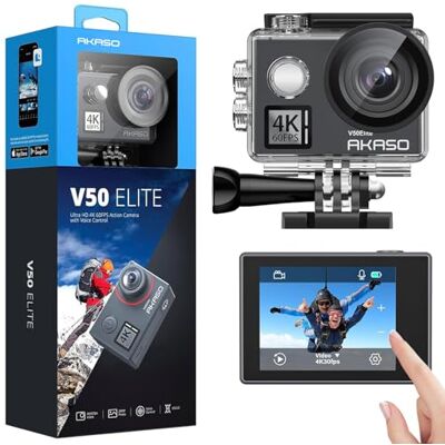 AKASO V50 Elite Cámara Deportiva WiFi 4K60fps 20MP Cámara de Acción Camara Acuatica Sumergible 40M con Pantalla Táctil, EIS, 8X Zoom, 2 Baterías, Accesorios, para Ciclismo/esquí/surfea/a diario AKASO V50 Elite Cámara Deportiva WiFi 4K60fps 20MP Cámara de Acción Camara Acuatica Sumergible 40M con Pantalla Táctil, EIS, 8X Zoom, 2 Baterías, Accesorios, para Ciclismo/esquí/surfea/a diario