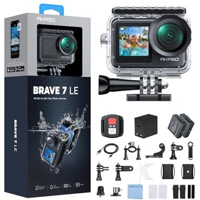 AKASO Brave 7 LE Cámara Deportiva 4K 20MP Cámara de Acción Cámara Acuatica Sumergible, con Pantalla Táctil, EIS, 2x1350mAh Baterías, para buceo/surfea/Deportes al aire libre/a diario AKASO Brave 7 LE Cámara Deportiva 4K 20MP Cámara de Acción Cámara Acuatica Sumergible, con Pantalla Táctil, EIS, 2x1350mAh Baterías, para buceo/surfea/Deportes al aire libre/a diario