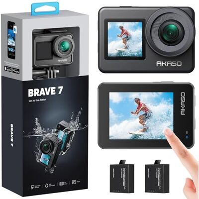 AKASO Brave 7 Cámara Deportiva 4K WiFi 20MP, Cámara de Acción EIS 2.0, IPX8 Camara Acuatica Sumergible con Control Remoto, Soporte Control de Voz, 2x1350 mAh Baterías, Doble Pantalla, Cámara de Vlog AKASO Brave 7 Cámara Deportiva 4K WiFi 20MP, Cámara de Acción EIS 2.0, IPX8 Camara Acuatica Sumergible con Control Remoto, Soporte Control de Voz, 2x1350 mAh Baterías, Doble Pantalla, Cámara de Vlog