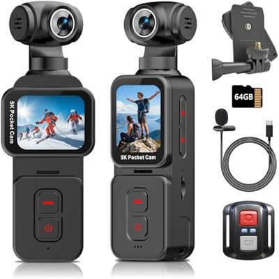 IXROAD 5K Body CAM Mini Action CAM, Lente Giratoria Eléctrica, Seguimiento Facial, Camara Deportiva Cámara Accion para Vlog POV, Videocamara Corporal con Micrófono Externo, Tarjeta TF de 64 GB IXROAD 5K Body CAM Mini Action CAM, Lente Giratoria Eléctrica, Seguimiento Facial, Camara Deportiva Cámara Accion para Vlog POV, Videocamara Corporal con Micrófono Externo, Tarjeta TF de 64 GB