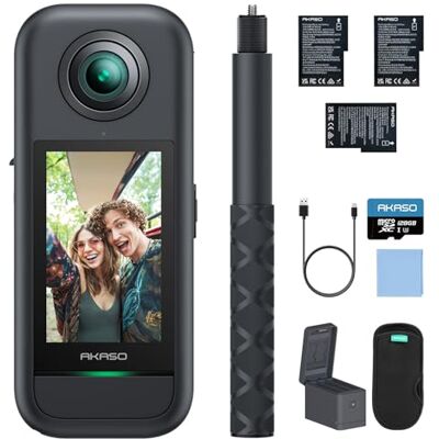 AKASO 360 Cámara de acción 360 con 128GB Tarjeta, Kit de Creadores Cámara Deportiva 360 con Sensor de 1/2", 5.7K 360, Fotos 72MP, Pantalla táctil de 2.29", Palo Selfie Invisible AKASO 360 Cámara de acción 360 con 128GB Tarjeta, Kit de Creadores Cámara Deportiva 360 con Sensor de 1/2", 5.7K 360, Fotos 72MP, Pantalla táctil de 2.29", Palo Selfie Invisible