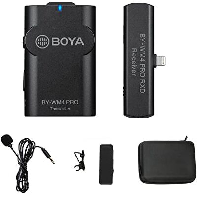 BOYA by-WM4 Pro-K3 Sistema de micrófono inalámbrico de 2,4 GHz, Conector Lightning Compatible con Dispositivos iPhone/iOS para Tiktok Podcast Facebook Youtube Live Stream Video Vlog BOYA by-WM4 Pro-K3 Sistema de micrófono inalámbrico de 2,4 GHz, Conector Lightning Compatible con Dispositivos iPhone/iOS para Tiktok Podcast Facebook Youtube Live Stream Video Vlog