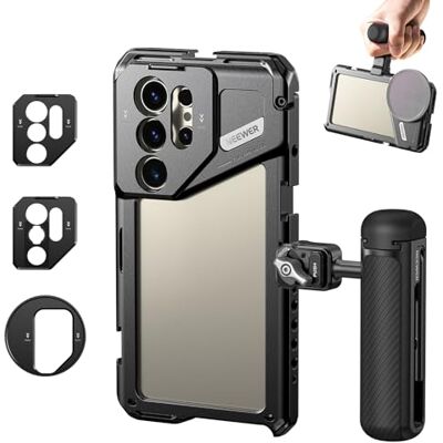 NEEWER Estabilizador de Jaula de teléfono S24 Ultra con Mango Lateral, Adaptador de Filtro de 67 mm, Placa Trasera de Lente de 17 mm, Adaptador de Lente de Montaje en T, Equipo de Video NEEWER Estabilizador de Jaula de teléfono S24 Ultra con Mango Lateral, Adaptador de Filtro de 67 mm, Placa Trasera de Lente de 17 mm, Adaptador de Lente de Montaje en T, Equipo de Video