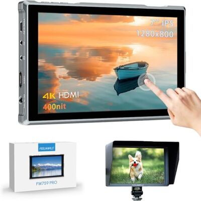 Feelworld FW759 Pro Touchscreen Camera Field Monitor 7 Pulgadas Peaking Video Assist, 300g, 4K HDMI 1280X800 Compatible con DSLR con parasol, soporte para DC, Tipo-C y NP-F Alimentación Feelworld FW759 Pro Touchscreen Camera Field Monitor 7 Pulgadas Peaking Video Assist, 300g, 4K HDMI 1280X800 Compatible con DSLR con parasol, soporte para DC, Tipo-C y NP-F Alimentación