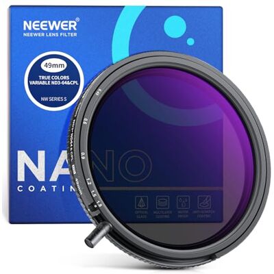 NEEWER 49mm Filtro ND y CPL Variable Colores Verdaderos con Putter, ND3-64 (1,5-6 Paradas),Densidad Neutra Ajustable 2 en 1 y Filtro CPL,Vidrio Optico HD Multicapa/Marco Aluminio/Resistente a Arañazo NEEWER 49mm Filtro ND y CPL Variable Colores Verdaderos con Putter, ND3-64 (1,5-6 Paradas),Densidad Neutra Ajustable 2 en 1 y Filtro CPL,Vidrio Optico HD Multicapa/Marco Aluminio/Resistente a Arañazo