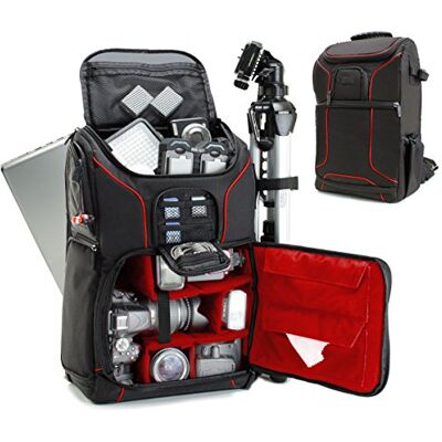 USA Gear Mochila Completa para Cámara DSLR, Funda Resistente al Agua Compartimento para Portátil y divisores para Meter un Tripode, Objetivos, Compatible con Canon, Nikon, Sony y Muchas más USA Gear Mochila Completa para Cámara DSLR, Funda Resistente al Agua Compartimento para Portátil y divisores para Meter un Tripode, Objetivos, Compatible con Canon, Nikon, Sony y Muchas más