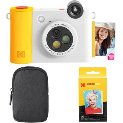 Kodak Smile+ Paquete de iniciación de cámara instantánea Digital e Impresora fotográfica 2 en 1, Funda + Papel Zink 20 Unidades, 10 MP, Lente giratoria, Color Blanco Kodak Smile+ Paquete de iniciación de cámara instantánea Digital e Impresora fotográfica 2 en 1, Funda + Papel Zink 20 Unidades, 10 MP, Lente giratoria, Color Blanco