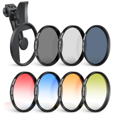 NEEWER 67mm Filtros ND Set Compatible con iPhone, Paquete de 7 Clip On CPL Circular Polarizador Circular + ND32 + Starlight + GND (Rojo/Naranja/Amarillo/Azul) Kit Accesorios Foto Lente Cámara, FL-P12 NEEWER 67mm Filtros ND Set Compatible con iPhone, Paquete de 7 Clip On CPL Circular Polarizador Circular + ND32 + Starlight + GND (Rojo/Naranja/Amarillo/Azul) Kit Accesorios Foto Lente Cámara, FL-P12