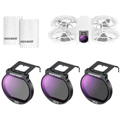 NEEWER Juego de filtros ND compatibles con dji Neo, ND8 + ND16 + ND32 Slim Multicapa, Vidrio óptico HD, Paquete de 3 Unidades de Accesorios para Lente de cámara de dron de Densidad Neutra con 2 paños NEEWER Juego de filtros ND compatibles con dji Neo, ND8 + ND16 + ND32 Slim Multicapa, Vidrio óptico HD, Paquete de 3 Unidades de Accesorios para Lente de cámara de dron de Densidad Neutra con 2 paños
