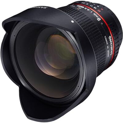 Samyang F1121903101 Objetivo fotográfico DSLR para Nikon F Ae (Distancia Focal Fija 8mm, Apertura f/3.5-22 UMC, Ojo de Pez, CSII), Negro Samyang F1121903101 Objetivo fotográfico DSLR para Nikon F Ae (Distancia Focal Fija 8mm, Apertura f/3.5-22 UMC, Ojo de Pez, CSII), Negro