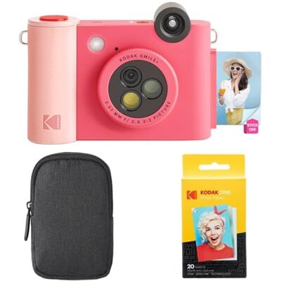Kodak Smile+ Paquete de iniciación de cámara instantánea Digital e Impresora fotográfica 2 en 1 Funda + Papel Zink 10 MP, Lente giratoria Fucsia Kodak Smile+ Paquete de iniciación de cámara instantánea Digital e Impresora fotográfica 2 en 1 Funda + Papel Zink 10 MP, Lente giratoria Fucsia