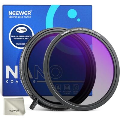 NEEWER True Colors 82mm Variable ND2-32 y CPL con Filtros Set Magnéticos ND32, 2 en 1 Ajustable Uno Giratorio Reducción de Luz, Eliminación de Reflejos, sin Cambio de Color, sin Cruz X, sin Viñetas NEEWER True Colors 82mm Variable ND2-32 y CPL con Filtros Set Magnéticos ND32, 2 en 1 Ajustable Uno Giratorio Reducción de Luz, Eliminación de Reflejos, sin Cambio de Color, sin Cruz X, sin Viñetas