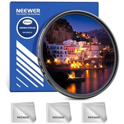 NEEWER Filtro de Estrella Ajustable de 58 mm de 4/8 Puntos, Pantalla Cruzada giratoria Multicapa, Filtro de Lente de cámara Starburst, Marco de Metal Delgado y 3 paños de Limpieza para fotografía NEEWER Filtro de Estrella Ajustable de 58 mm de 4/8 Puntos, Pantalla Cruzada giratoria Multicapa, Filtro de Lente de cámara Starburst, Marco de Metal Delgado y 3 paños de Limpieza para fotografía