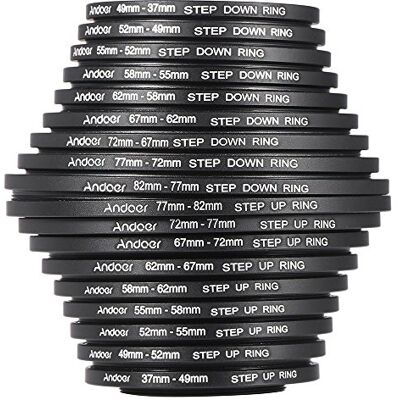Andoer ® 18 filtros de Lente de Paso hacia Arriba/Bajada 37 49 52 55 58 62 67 72 77 82 mm Kit de Anillo Adaptador de Metal Andoer ® 18 filtros de Lente de Paso hacia Arriba/Bajada 37 49 52 55 58 62 67 72 77 82 mm Kit de Anillo Adaptador de Metal