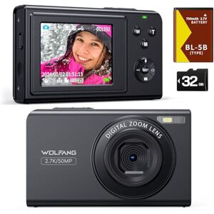 WOLFANG Cámara digital, cámara infantil de 2,7 K para fotografía, cámara compacta de vlogging de 50 MP, cámara de vídeo digital con zoom de 16 X, cámara digital de enfoque automático y disparo, regalo WOLFANG Cámara digital, cámara infantil de 2,7 K para fotografía, cámara compacta de vlogging de 50 MP, cámara de vídeo digital con zoom de 16 X, cámara digital de enfoque automático y disparo, regalo