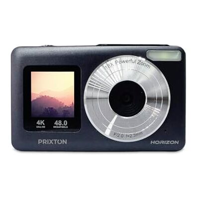 PRIXTON Cámara Digital Horizon DC915 con Pantalla Dual, Resolución 4K 48MP, Zoom 18X, Autonomía 120 min, Tarjeta SD hasta 64GB PRIXTON Cámara Digital Horizon DC915 con Pantalla Dual, Resolución 4K 48MP, Zoom 18X, Autonomía 120 min, Tarjeta SD hasta 64GB