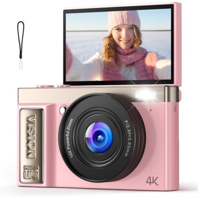 QIUOIO Camara de Fotos Digital 4K Profesional: Cámara Digital con Pantalla Abatible 180° Camaras Compacta con 32GB Tarjeta 16X Zoom Camara para Principiantes Niña Niños Chico Rosa YYZA9 QIUOIO Camara de Fotos Digital 4K Profesional: Cámara Digital con Pantalla Abatible 180° Camaras Compacta con 32GB Tarjeta 16X Zoom Camara para Principiantes Niña Niños Chico Rosa YYZA9