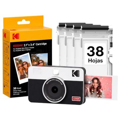 Kodak Mini Shot 2 Retro 4PASS 2-en-1 Cámara Instantánea e Impresora de Fotos (5,3x8,6cm) + Pack con 38 Hojas, Blanco Kodak Mini Shot 2 Retro 4PASS 2-en-1 Cámara Instantánea e Impresora de Fotos (5,3x8,6cm) + Pack con 38 Hojas, Blanco