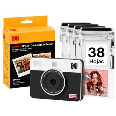 Kodak Mini Shot 3 Retro Cámara Instantánea 7,6×7,6cm, 38 Hojas, Blanca Kodak Mini Shot 3 Retro Cámara Instantánea 7,6×7,6cm, 38 Hojas, Blanca