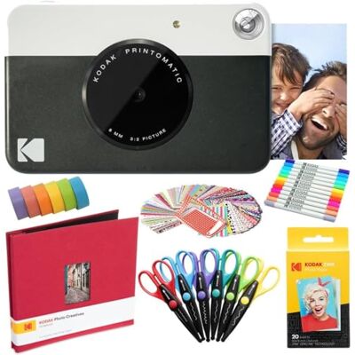 Cámara instantánea Kodak Printomatic - Negro - Paquete de impresión y arte Cámara instantánea Kodak Printomatic - Negro - Paquete de impresión y arte