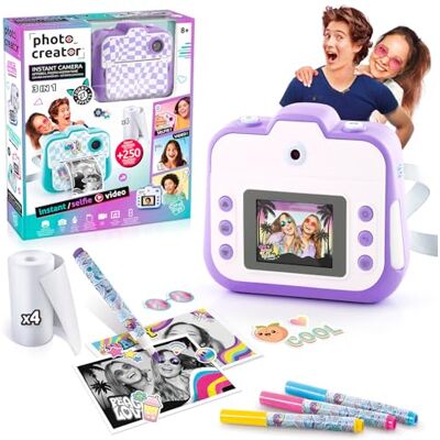 Canal Toys Photo Creator Cámara instantánea, Color púrpura, con Pantalla a Color, Rollos de Papel, Pegatinas, rotuladores y Correa de Mano CLK 056 Canal Toys Photo Creator Cámara instantánea, Color púrpura, con Pantalla a Color, Rollos de Papel, Pegatinas, rotuladores y Correa de Mano CLK 056