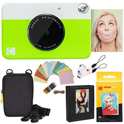Kodak : Paquete cámara instantánea Printomatic (Verde) + Papel Zink (20 Hojas) + Funda álbum de Fotos + Marcos para Colgar + cómoda Kodak : Paquete cámara instantánea Printomatic (Verde) + Papel Zink (20 Hojas) + Funda álbum de Fotos + Marcos para Colgar + cómoda