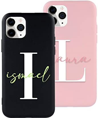 LA CASA DE LAS CARCASAS Personaliza tu Funda de Silicona Líquida para iPhone con Inicial y Nombre [Tacto Sedoso-Suave]. Carcasa Personalizable, [Protección contra Caídas] (Negro -iPhone 14)